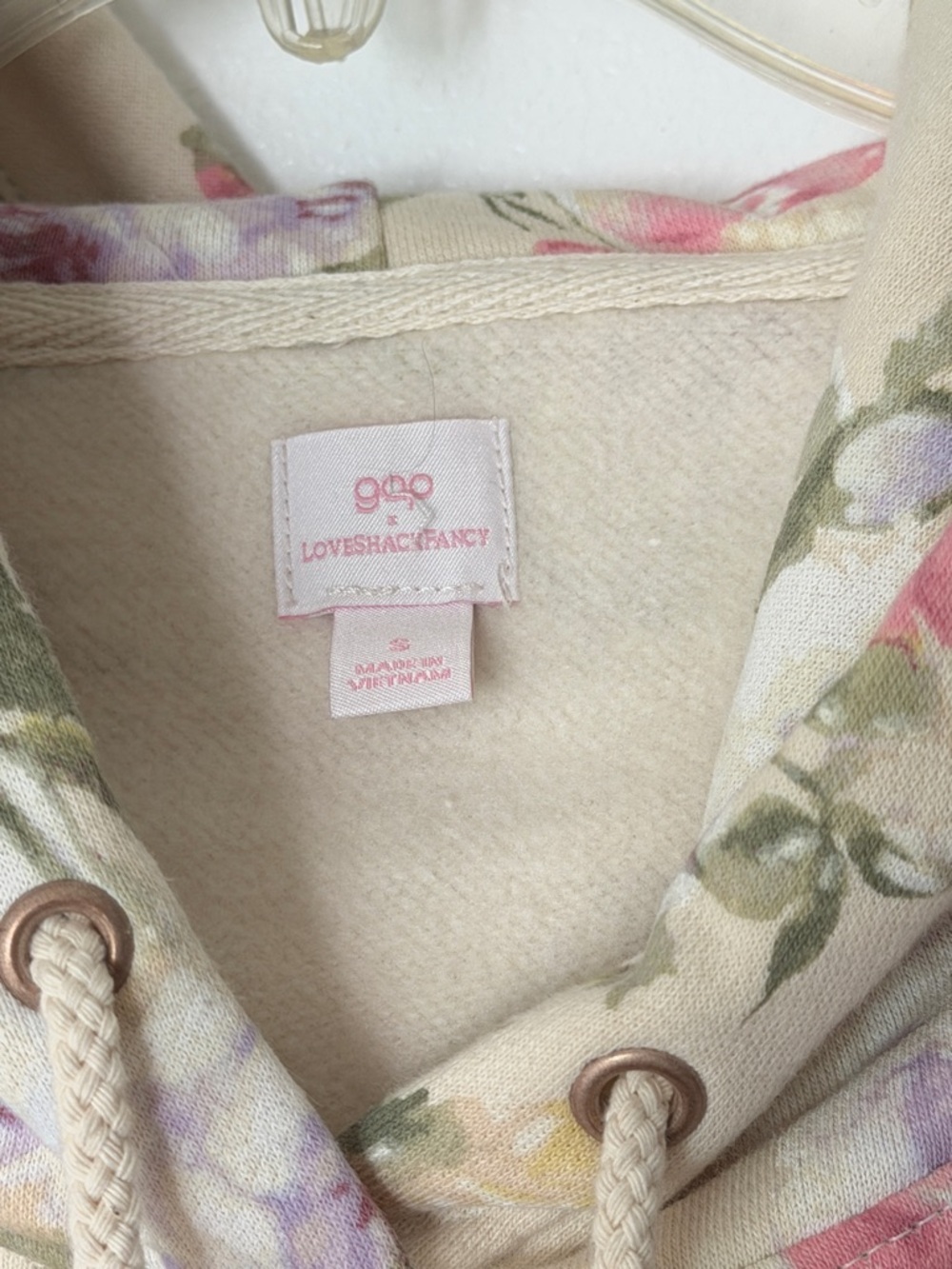 LoveShackFancy GapCream Floral Hooded Sweatshirt with Pink & Lavender Blooms - Picture 2 of 4